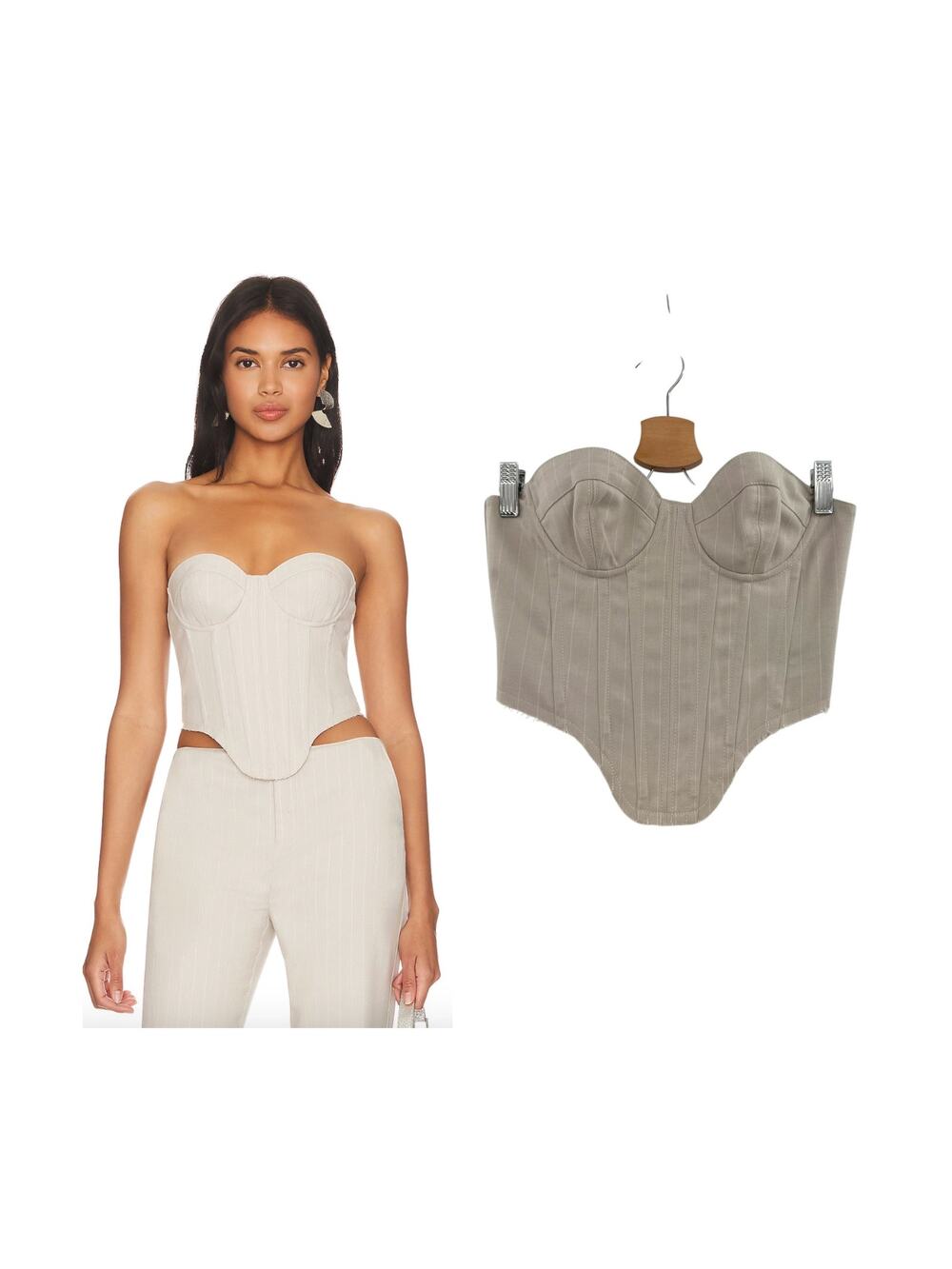 h:ours Amira Corset Top Revolve Beige Pinstripe Strapless Bustier Size XS